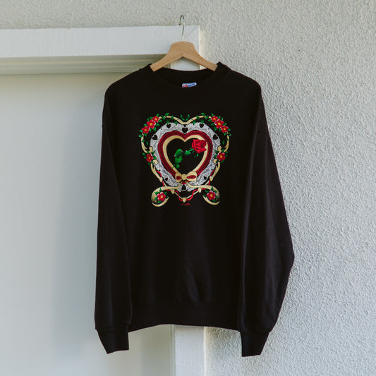 1991 Vintage Rose Heart Sweatshirt | XL