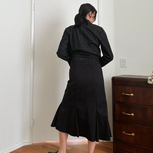 2010's Black Pinstripe Flare Skirt | 14