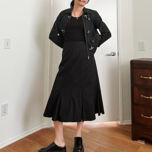 2010's Black Pinstripe Flare Skirt | 14