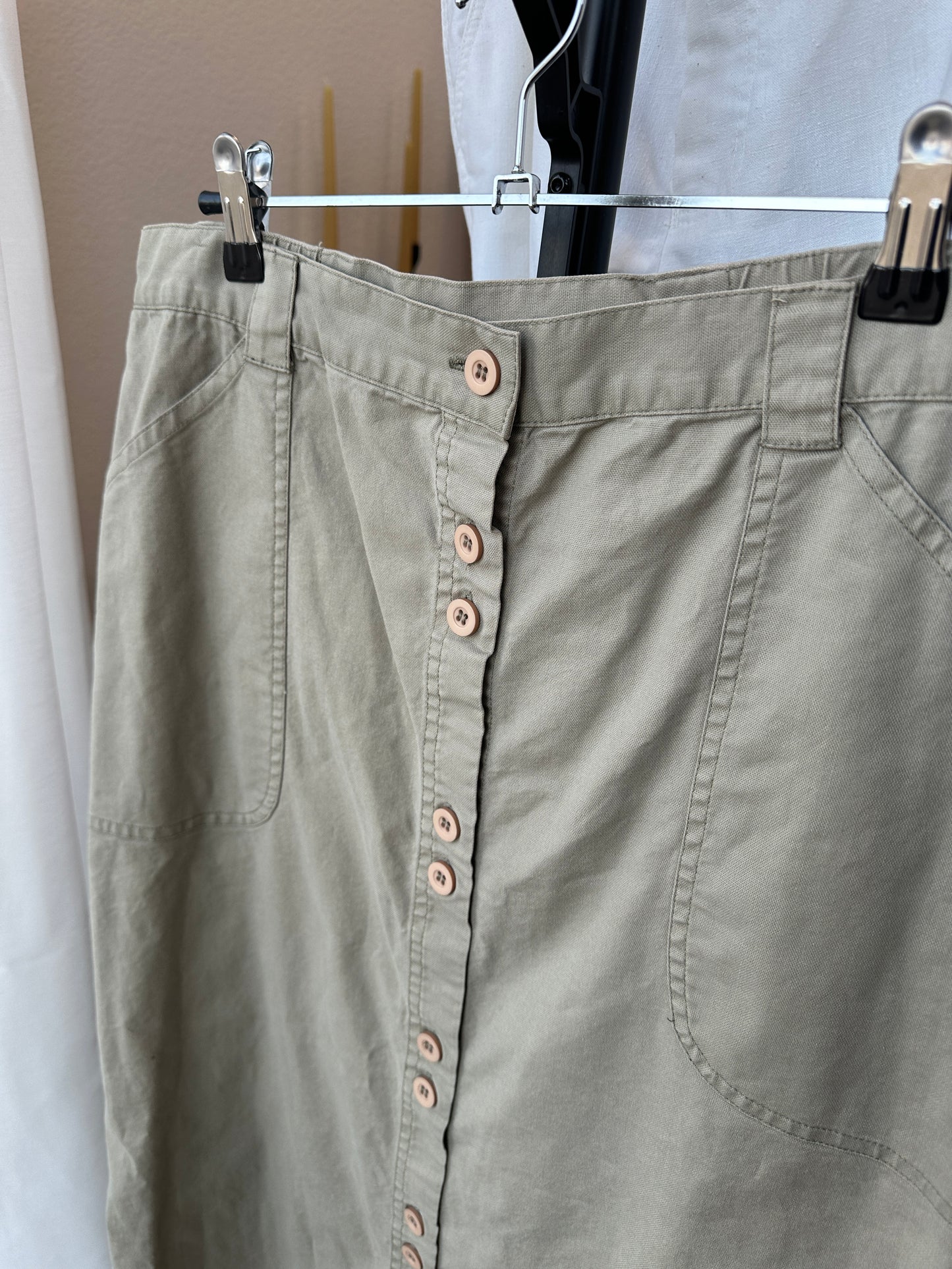 80's Olive Button Down Maxi Skirt | L/XL