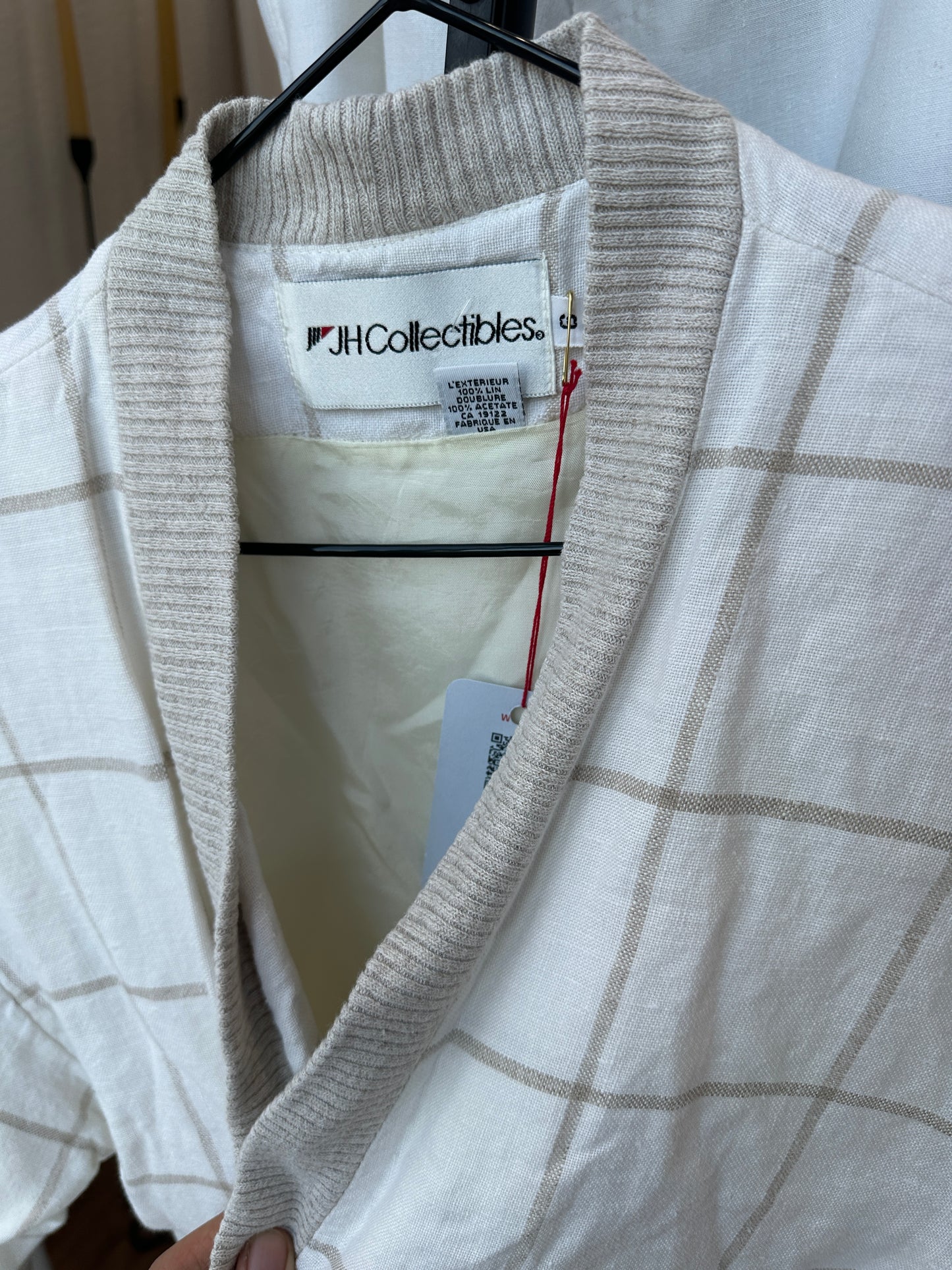 80's Cream Windowpane Linen Cardigan | M