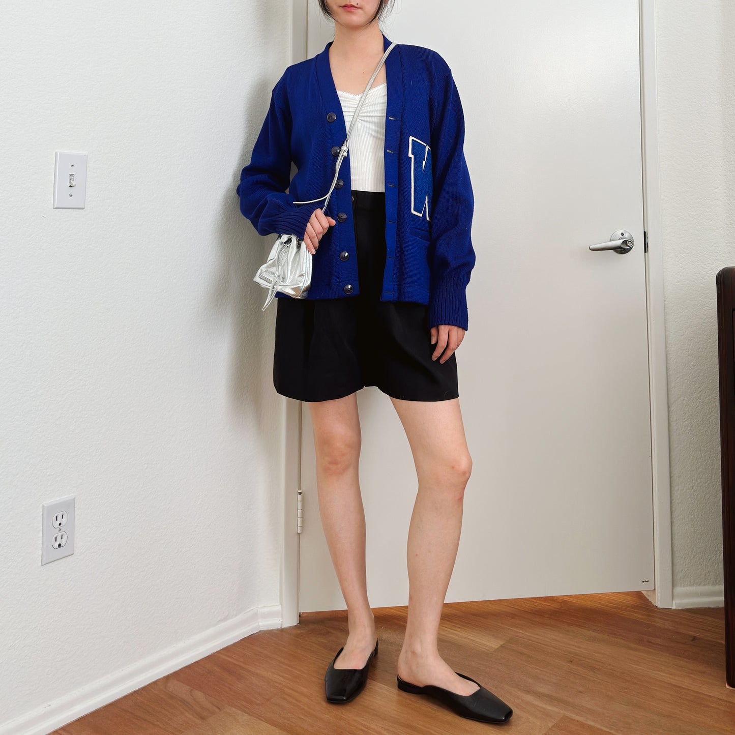 Men's 60's Blue W Varsity Patch Cardigan | L