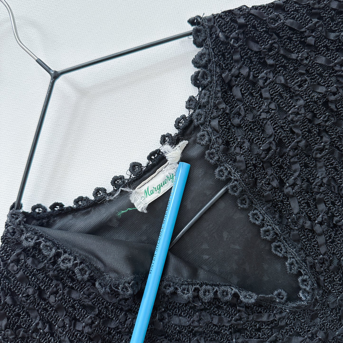 70's Black Crochet Crop Top | S