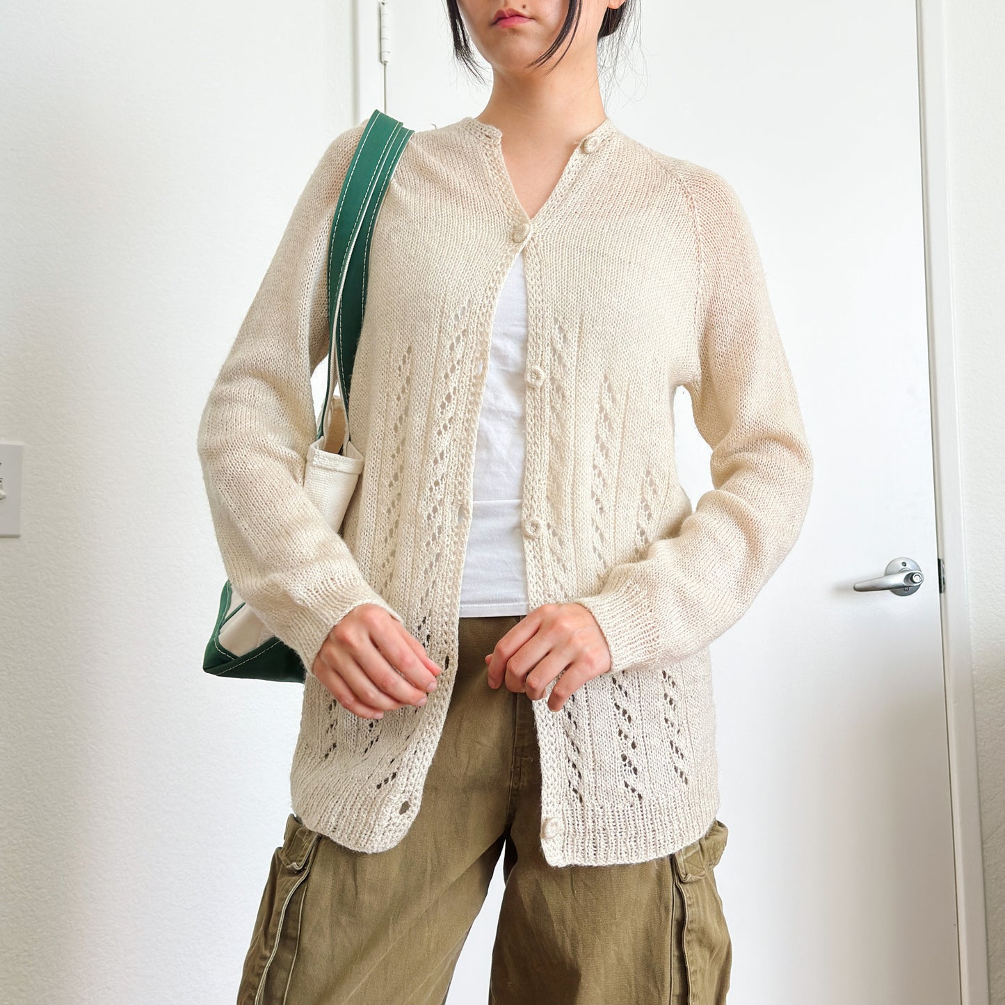 70's Cream Lightweight Cardigan | M