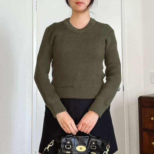 80's French Army Wool Green Sweater | XS-S