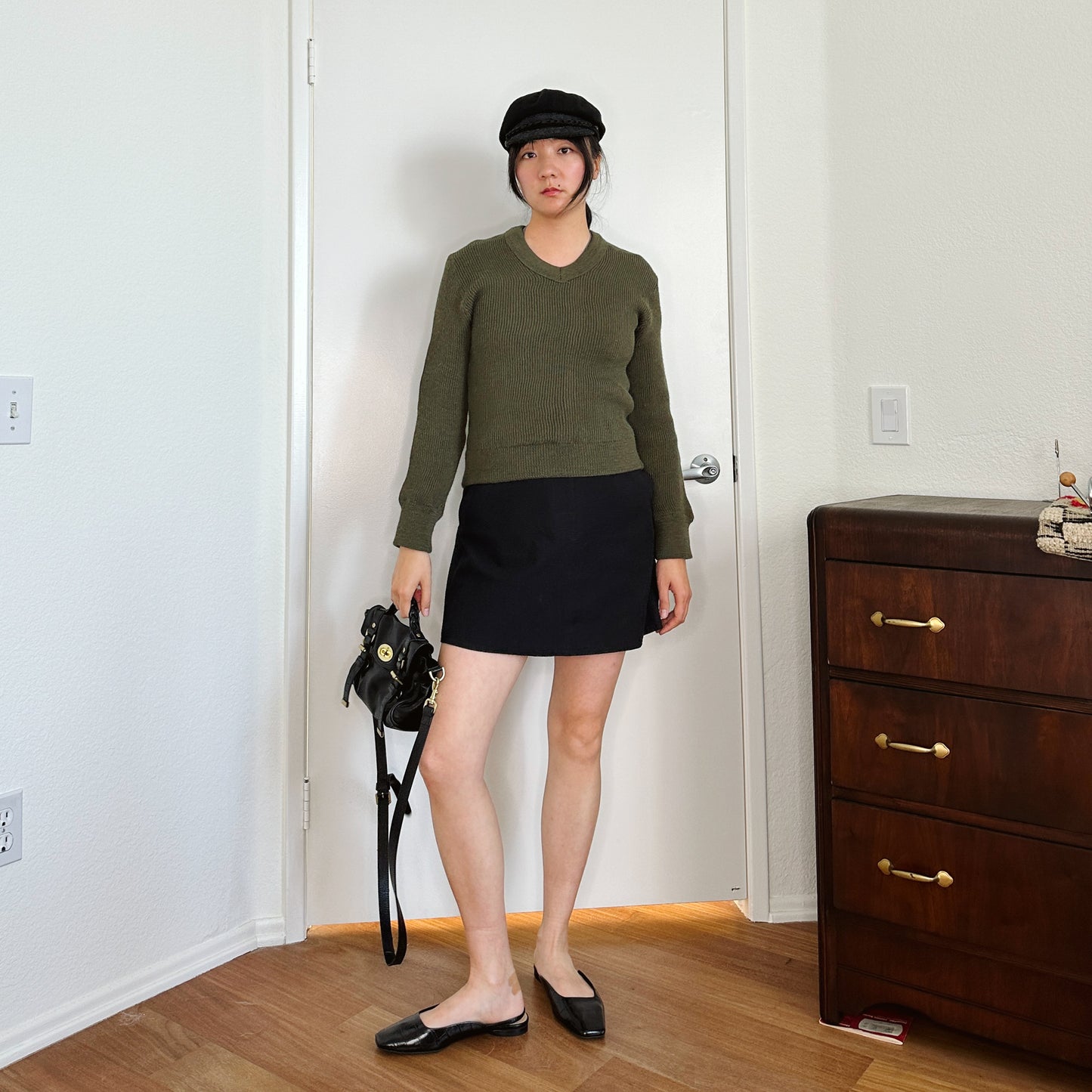 80's French Army Wool Green Sweater | XS-S