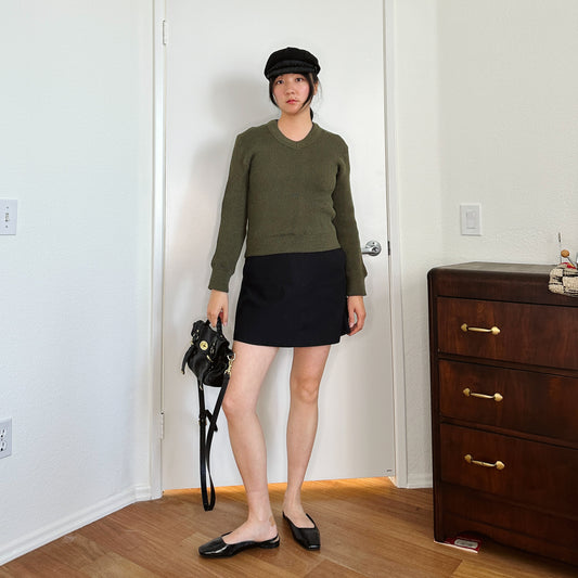 80's French Army Wool Green Sweater | XS-S