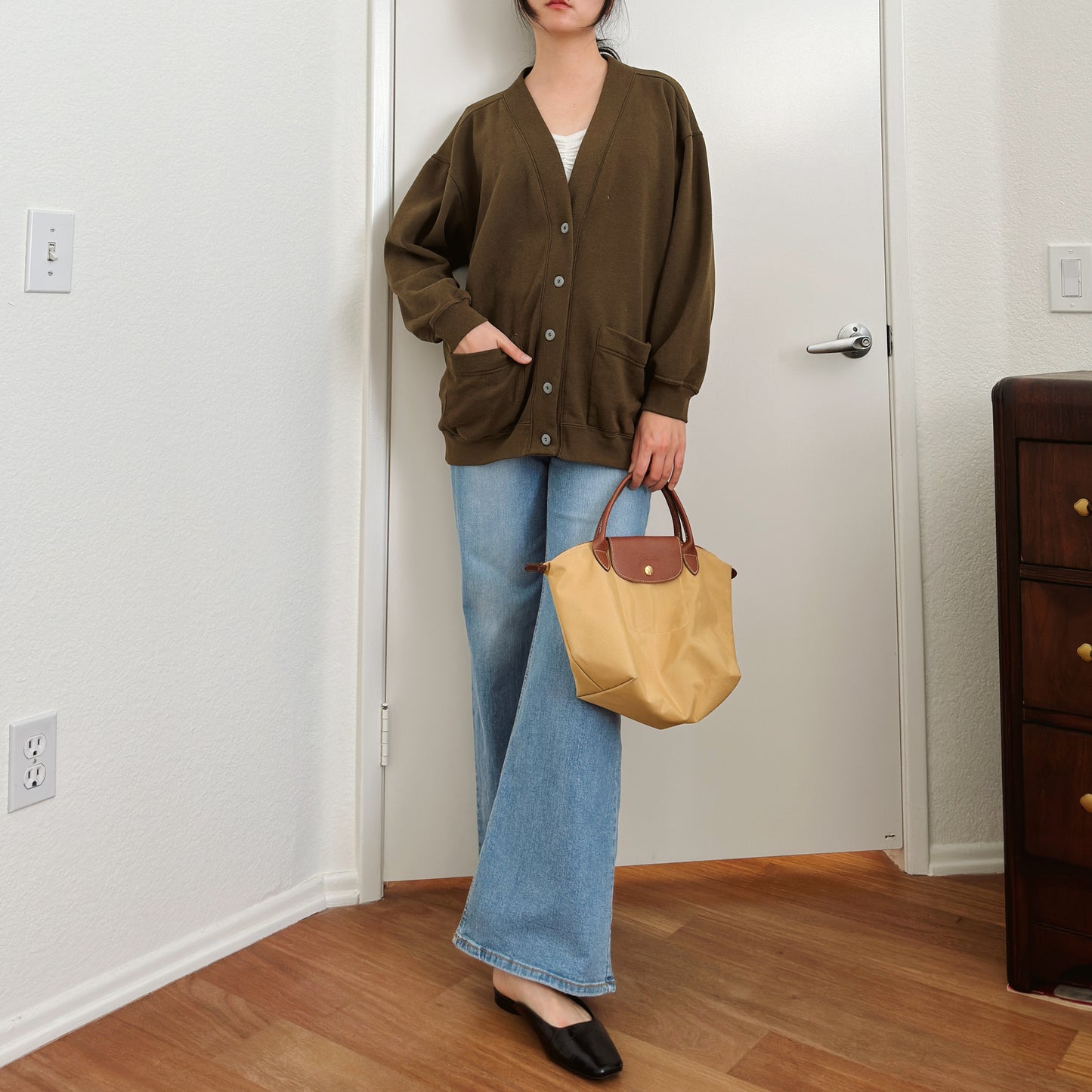 80's Olive Brown Slouch Cardigan | M