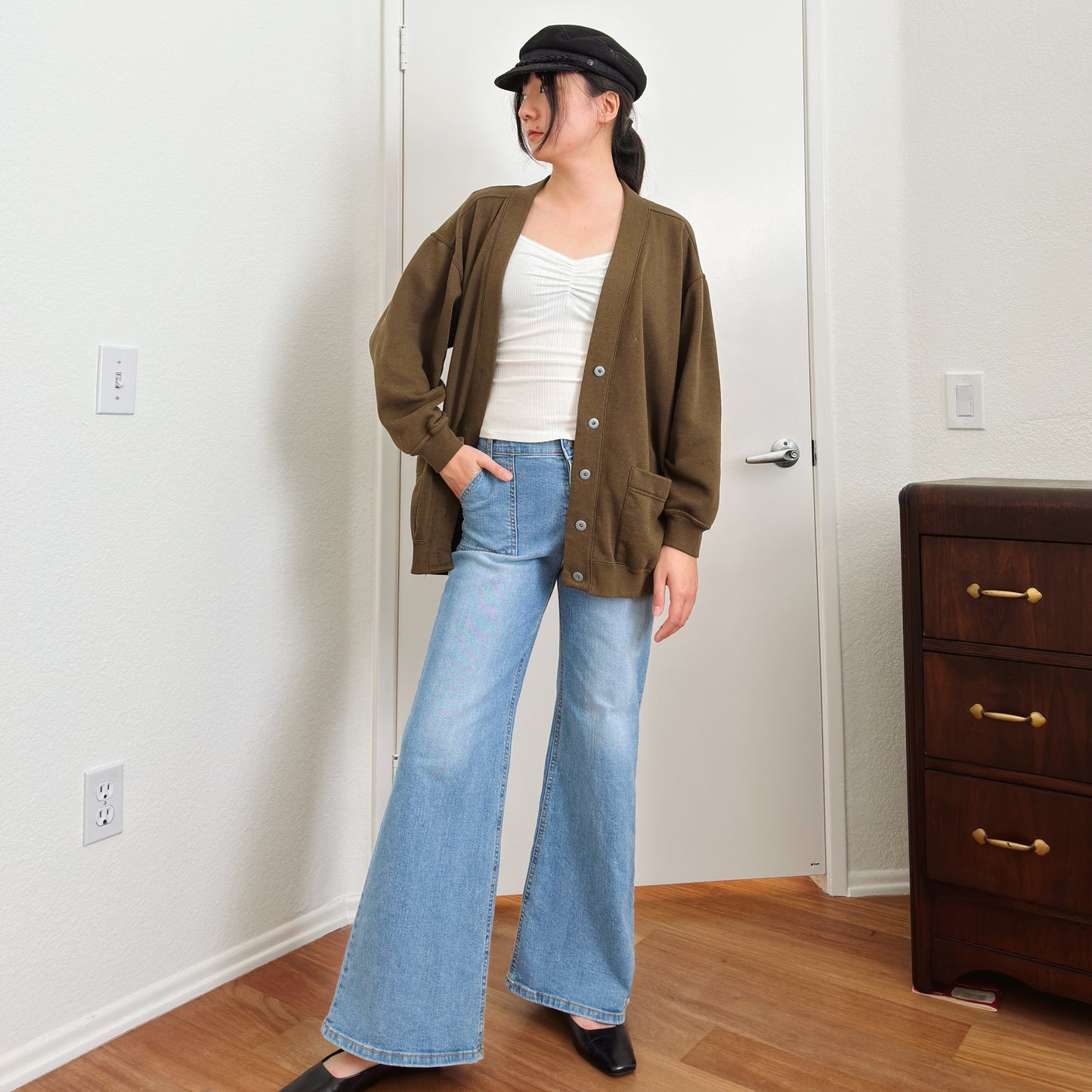 80's Olive Brown Slouch Cardigan | M