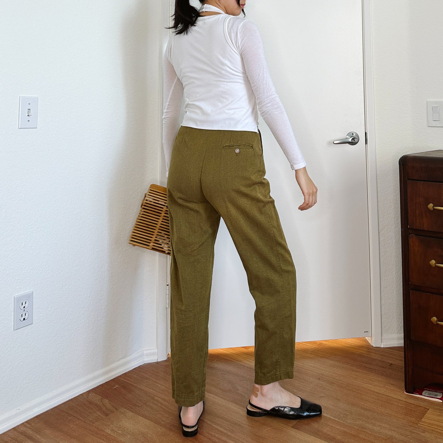 80's Olive Pleat Waist Trousers | M