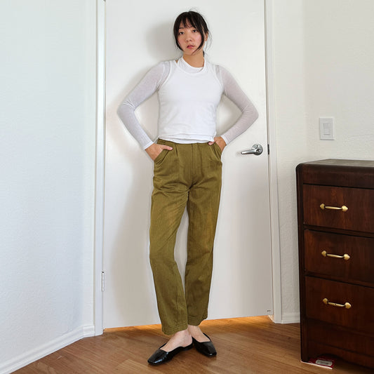 80's Olive Pleat Waist Trousers | M