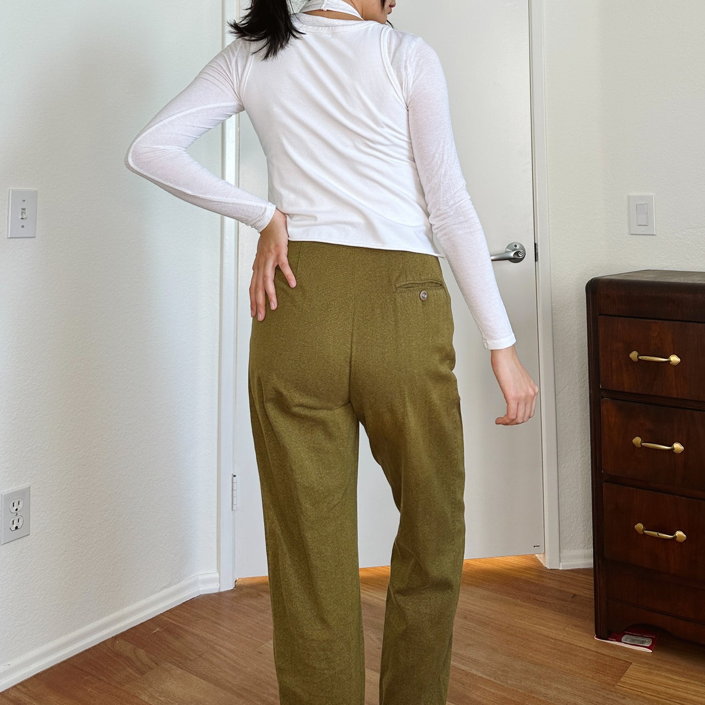 80's Olive Pleat Waist Trousers | M