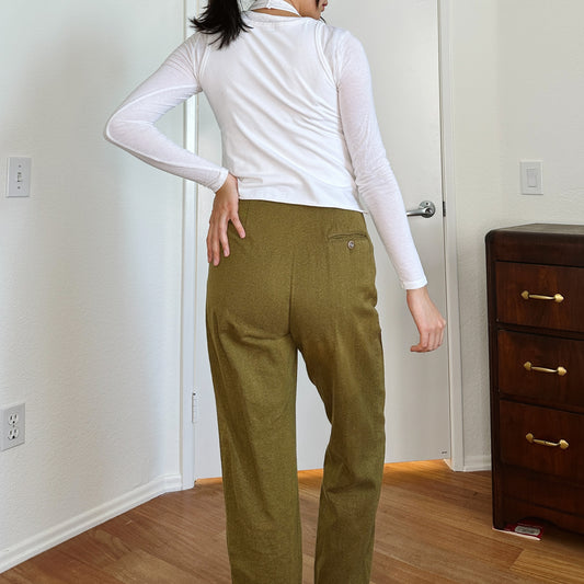 80's Olive Pleat Waist Trousers | M