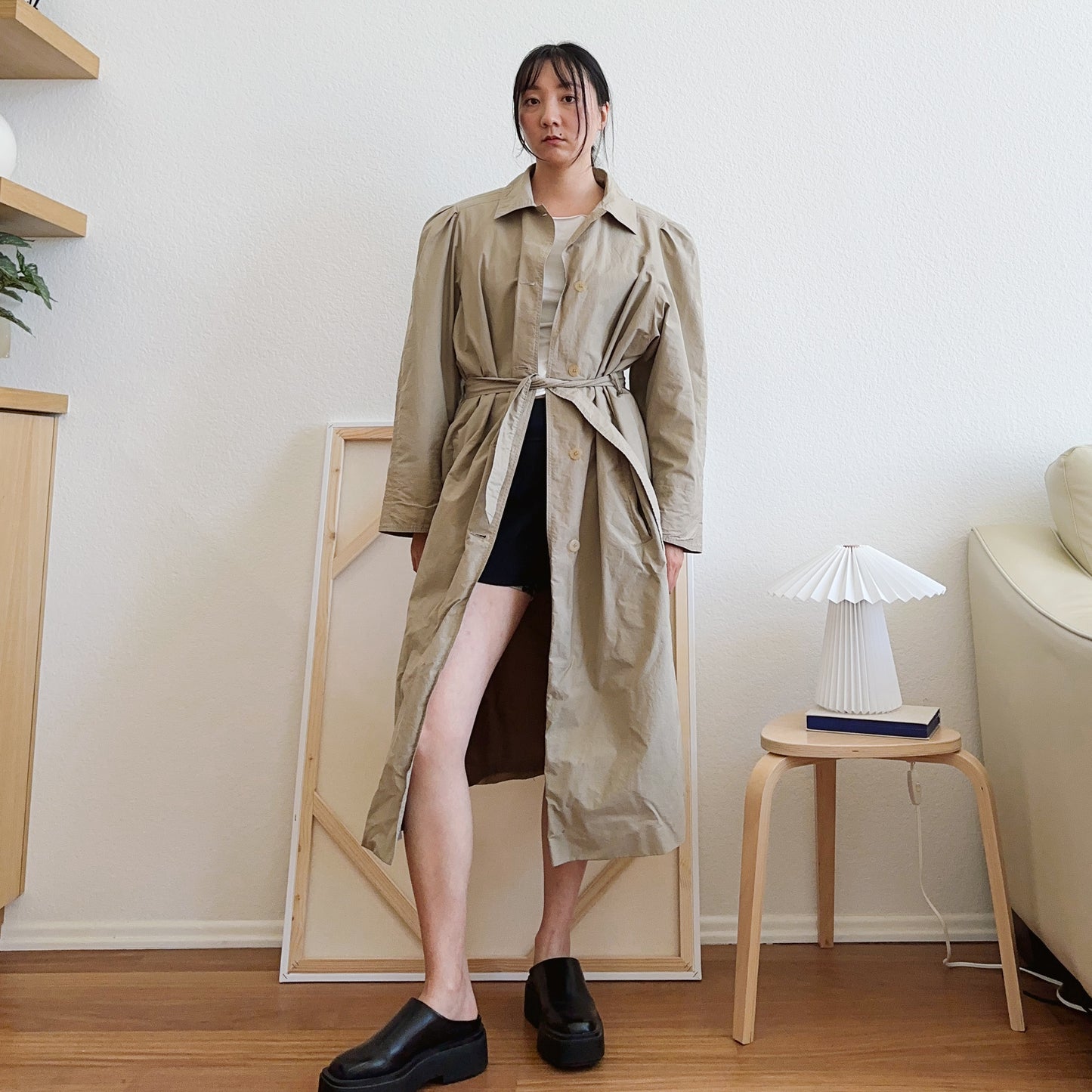 80's Puff Sleeve Mac Coat | XL