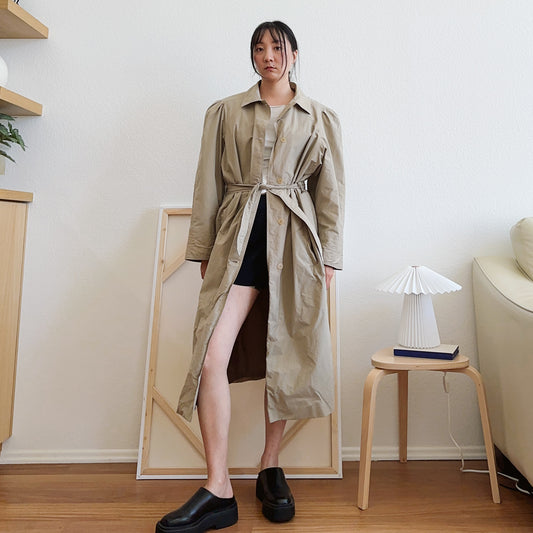 80's Puff Sleeve Mac Coat | XL