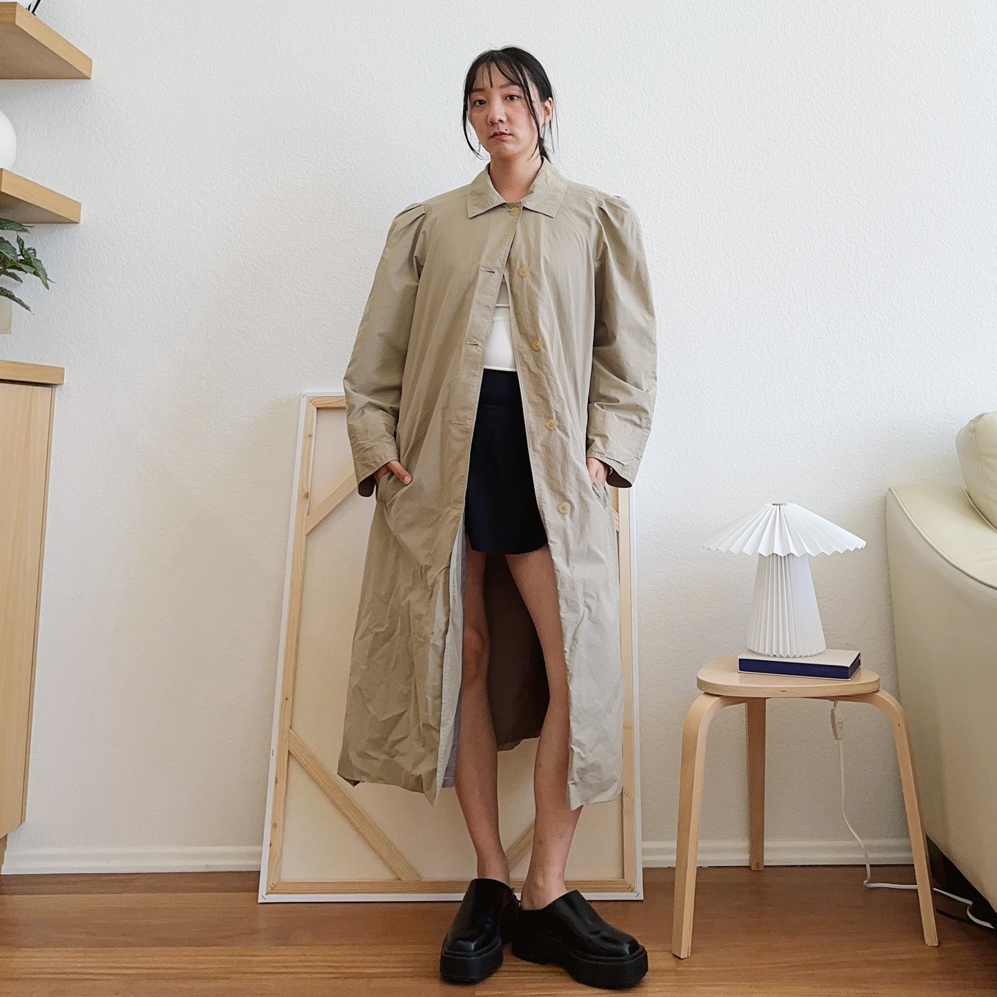 80's Puff Sleeve Mac Coat | XL