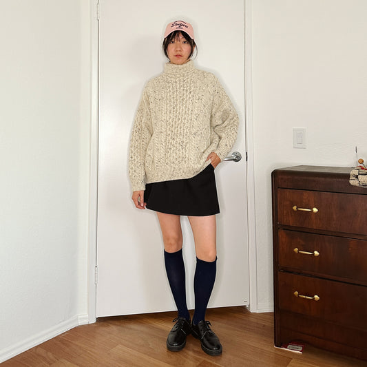 80's Speckled Knit Turtleneck Wool Sweater | L