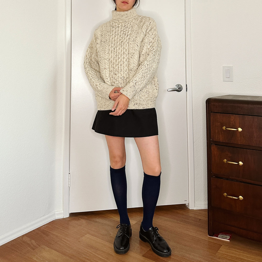 80's Speckled Knit Turtleneck Wool Sweater | L