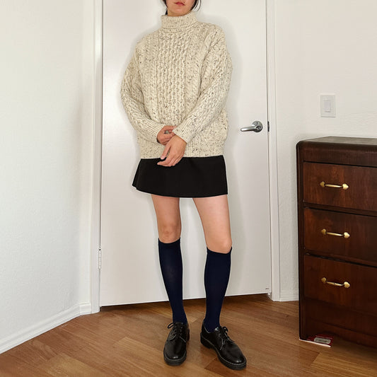 80's Speckled Knit Turtleneck Wool Sweater | L