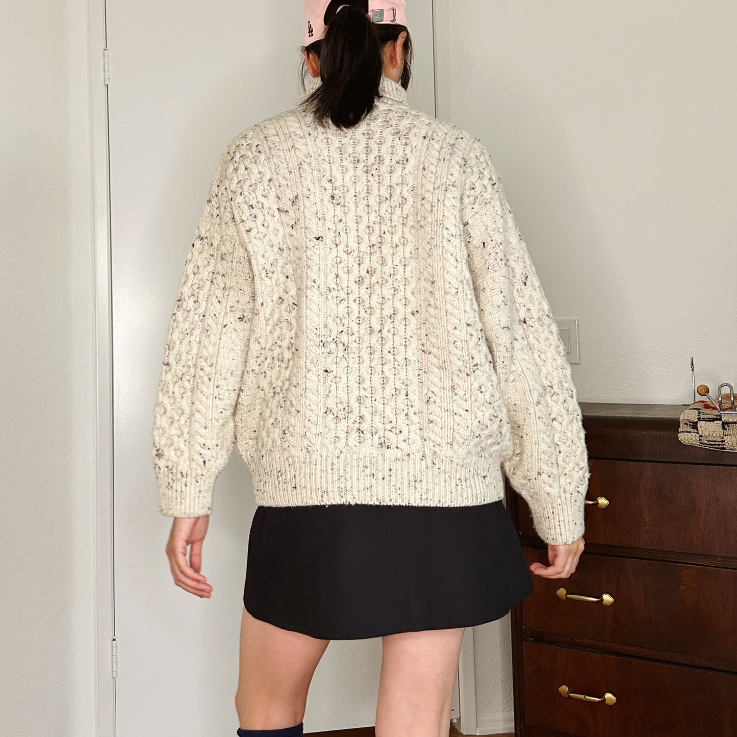 80's Speckled Knit Turtleneck Wool Sweater | L