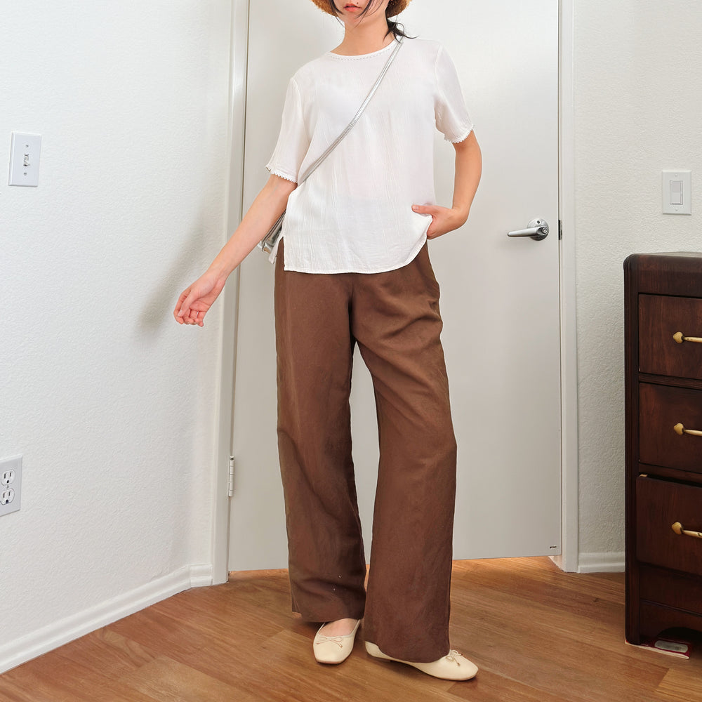 80's Textured Cream Short Sleeve Blouse | M/L