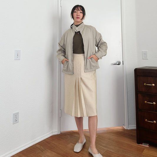 80's Cream Pinstripe Pleated Skirt | M