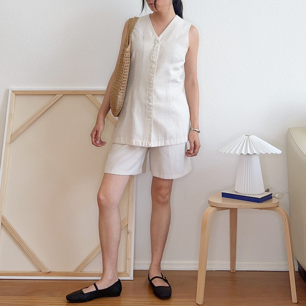 80's Faux Two Piece Vest Romper | M