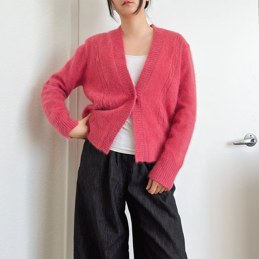 80's Fushcia Pink Angora Cardigan | S