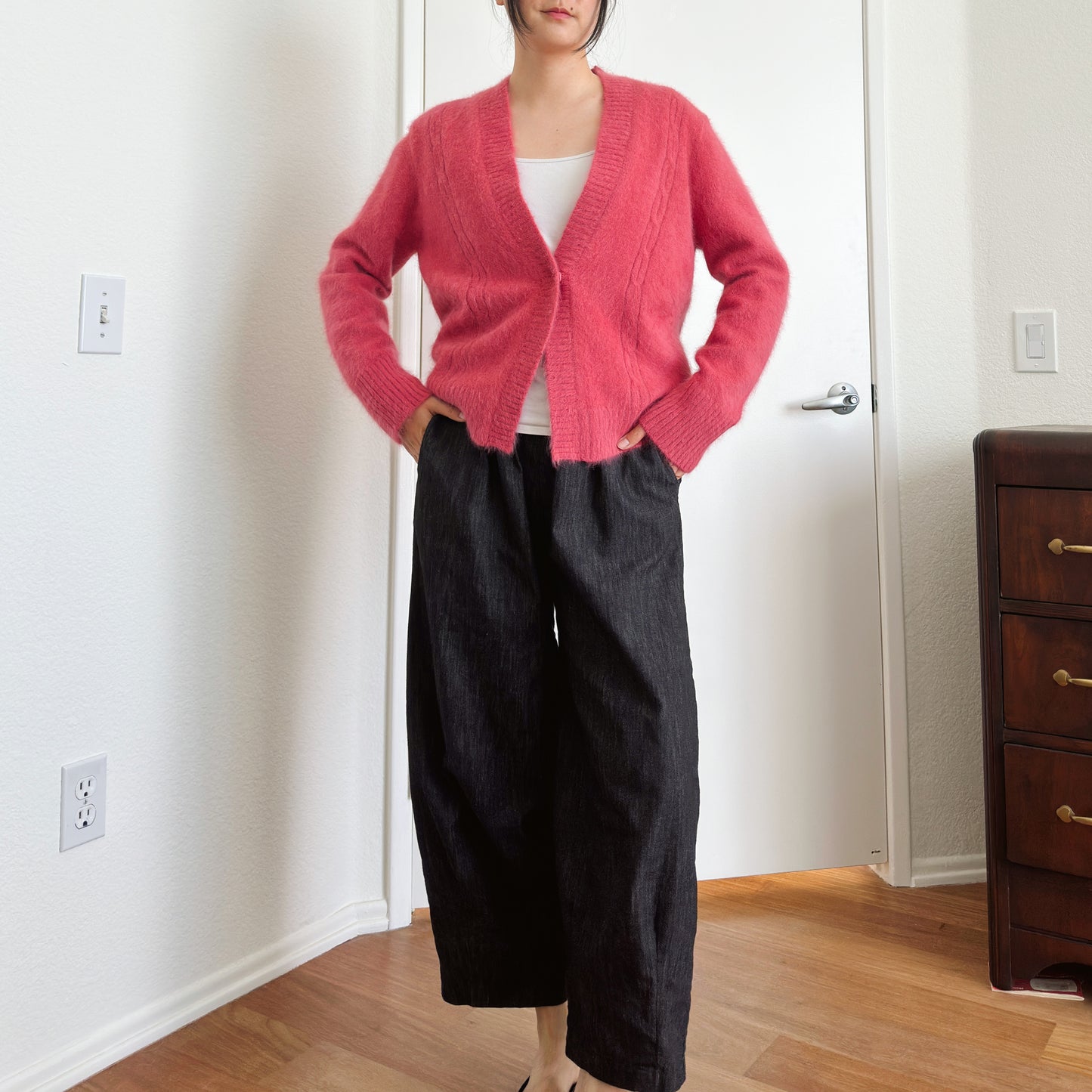 80's Fushcia Pink Angora Cardigan | S