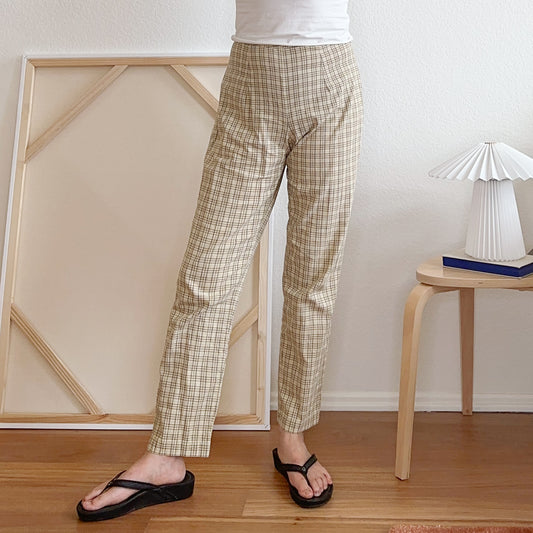 80's High Rise Slim Plaid Pants | XS