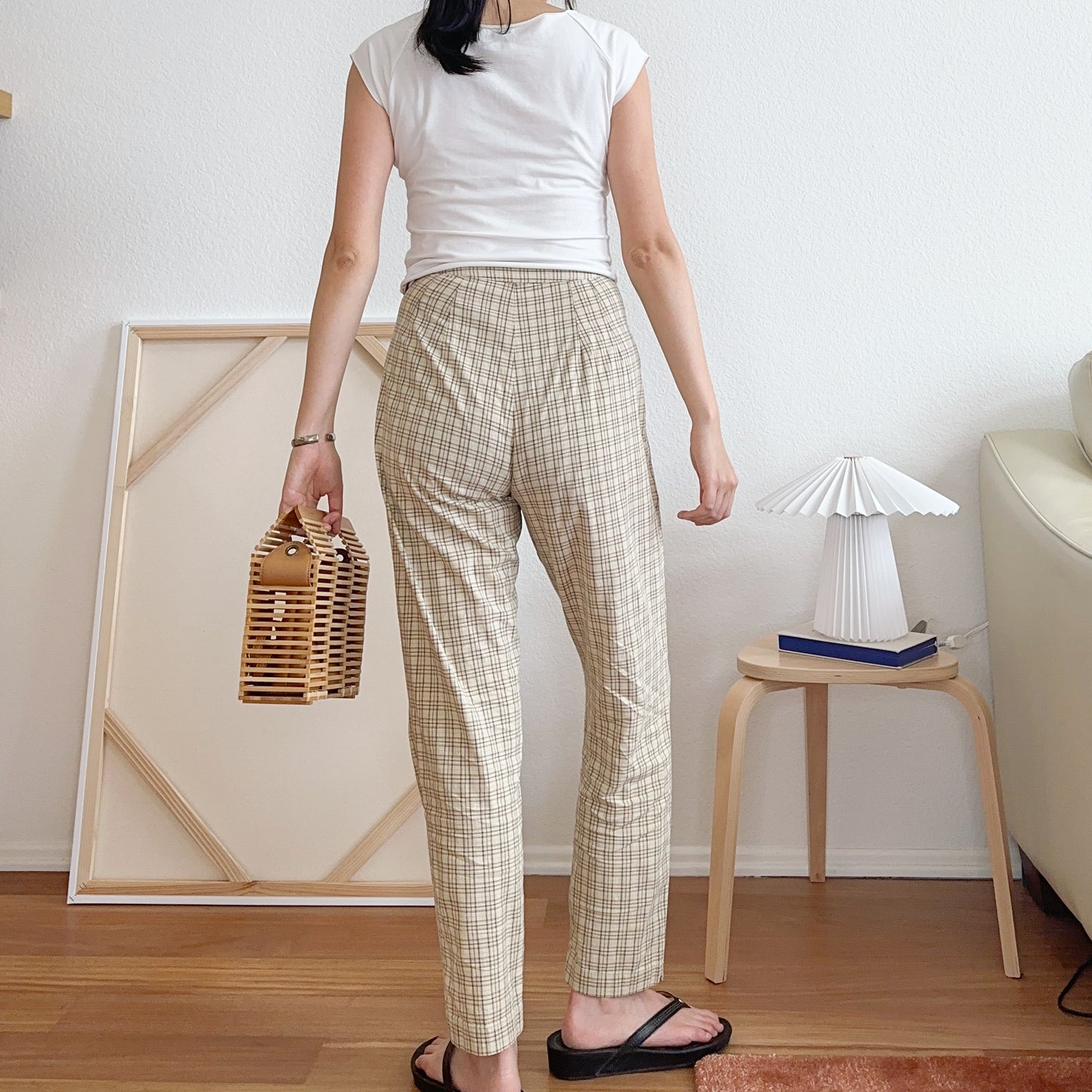 80's High Rise Slim Plaid Pants | XS