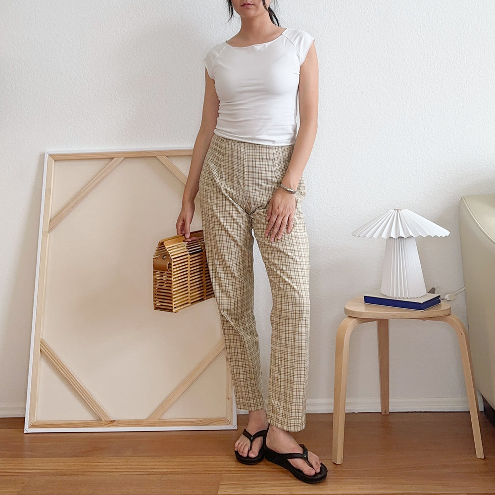 80's High Rise Slim Plaid Pants | XS