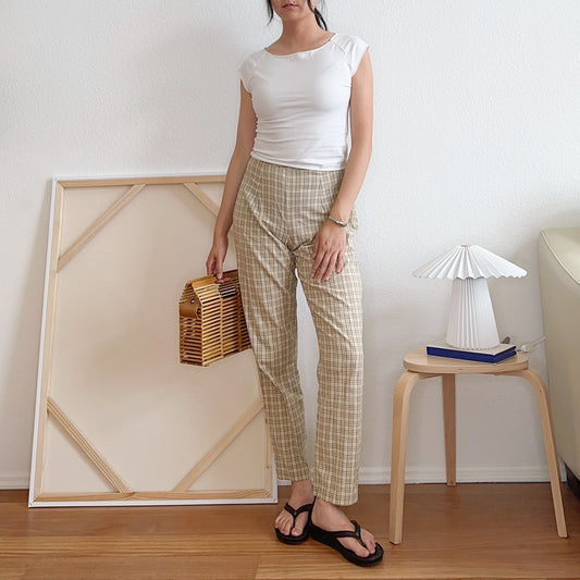 80's High Rise Slim Plaid Pants | XS