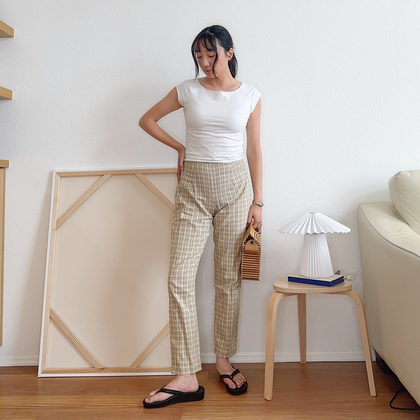 80's High Rise Slim Plaid Pants | XS