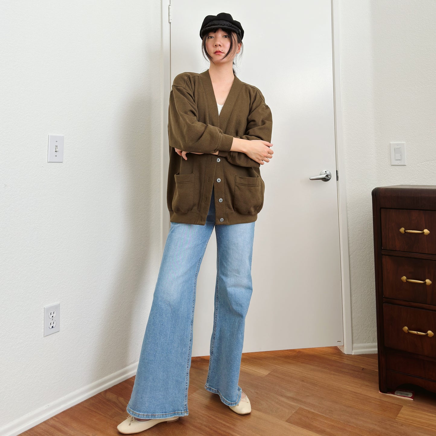 80's Olive Brown Slouch Cardigan | M