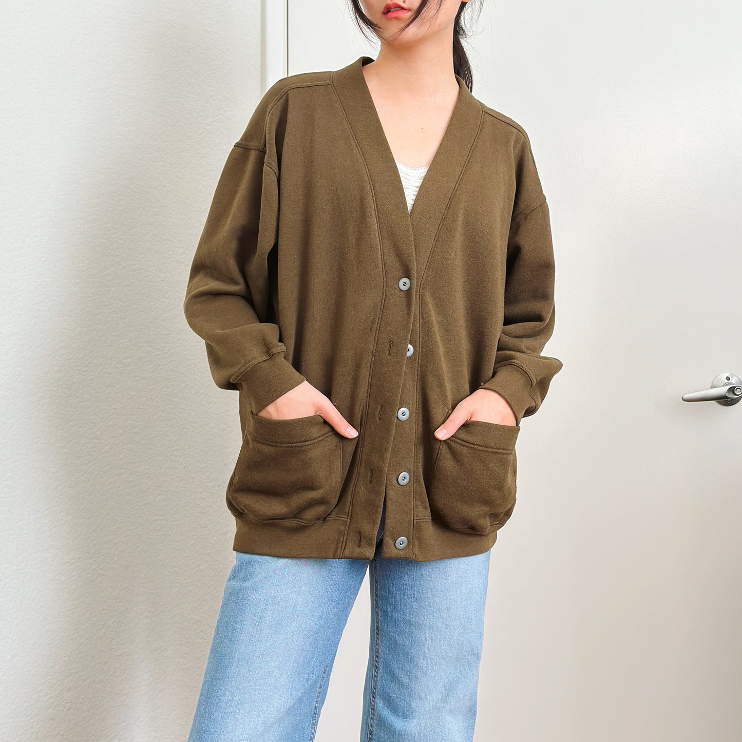 80's Olive Brown Slouch Cardigan | M
