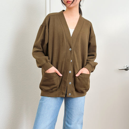 80's Olive Brown Slouch Cardigan | M