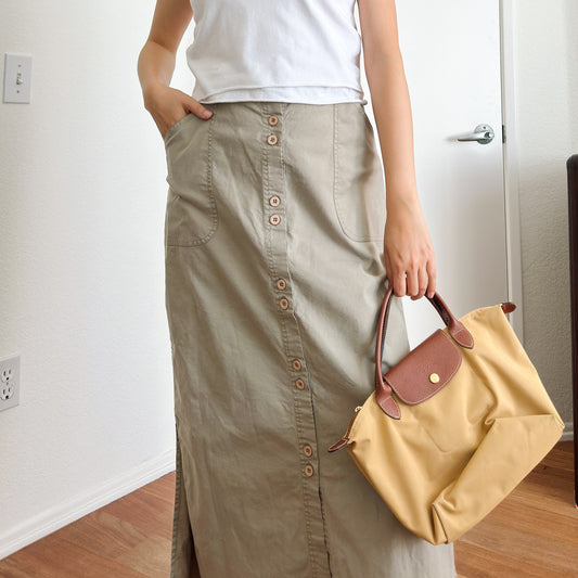 80's Olive Button Down Maxi Skirt | L/XL