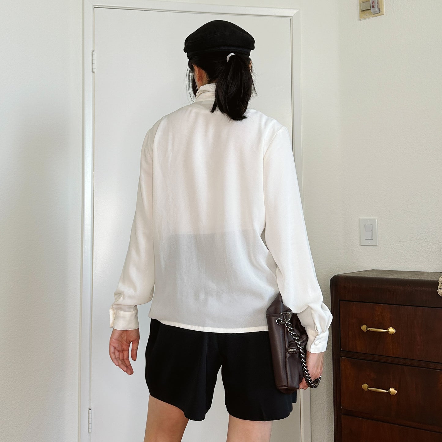 80's Oyster Lace Cutwork Collar Blouse | L