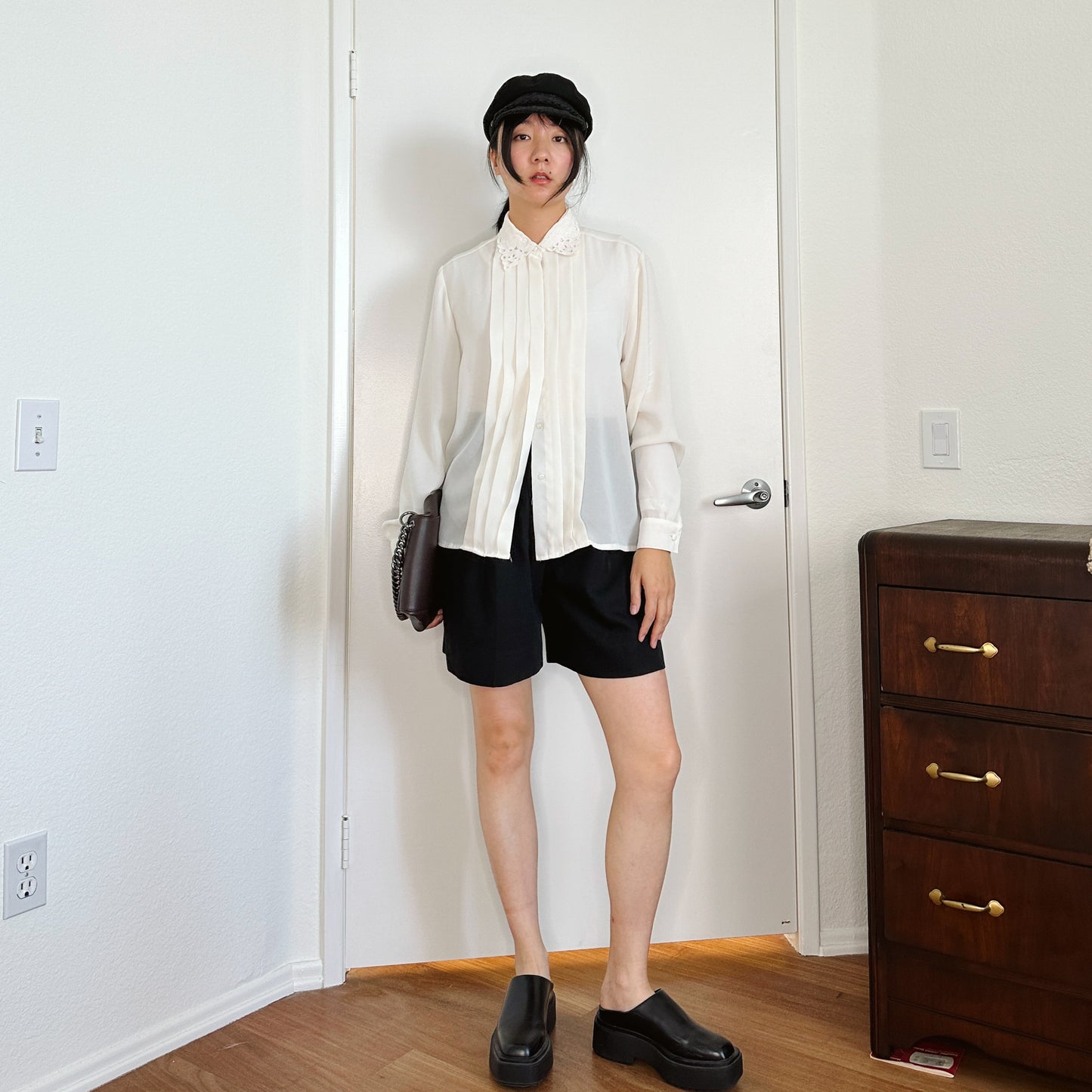 80's Oyster Lace Cutwork Collar Blouse | L