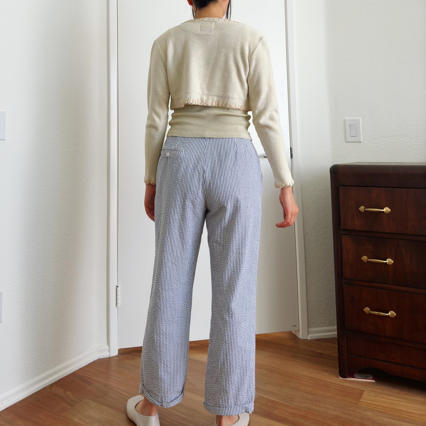 80's Seersucker Railroad Stripe Trousers | M