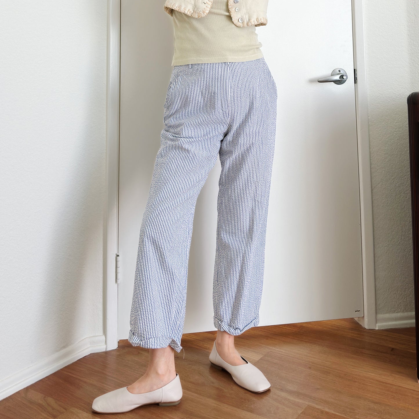 80's Seersucker Railroad Stripe Trousers | M