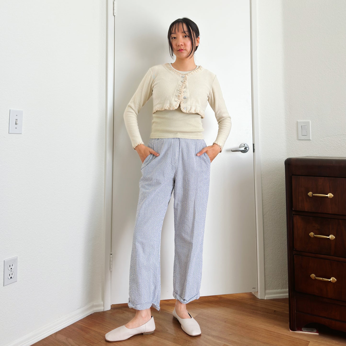 80's Seersucker Railroad Stripe Trousers | M