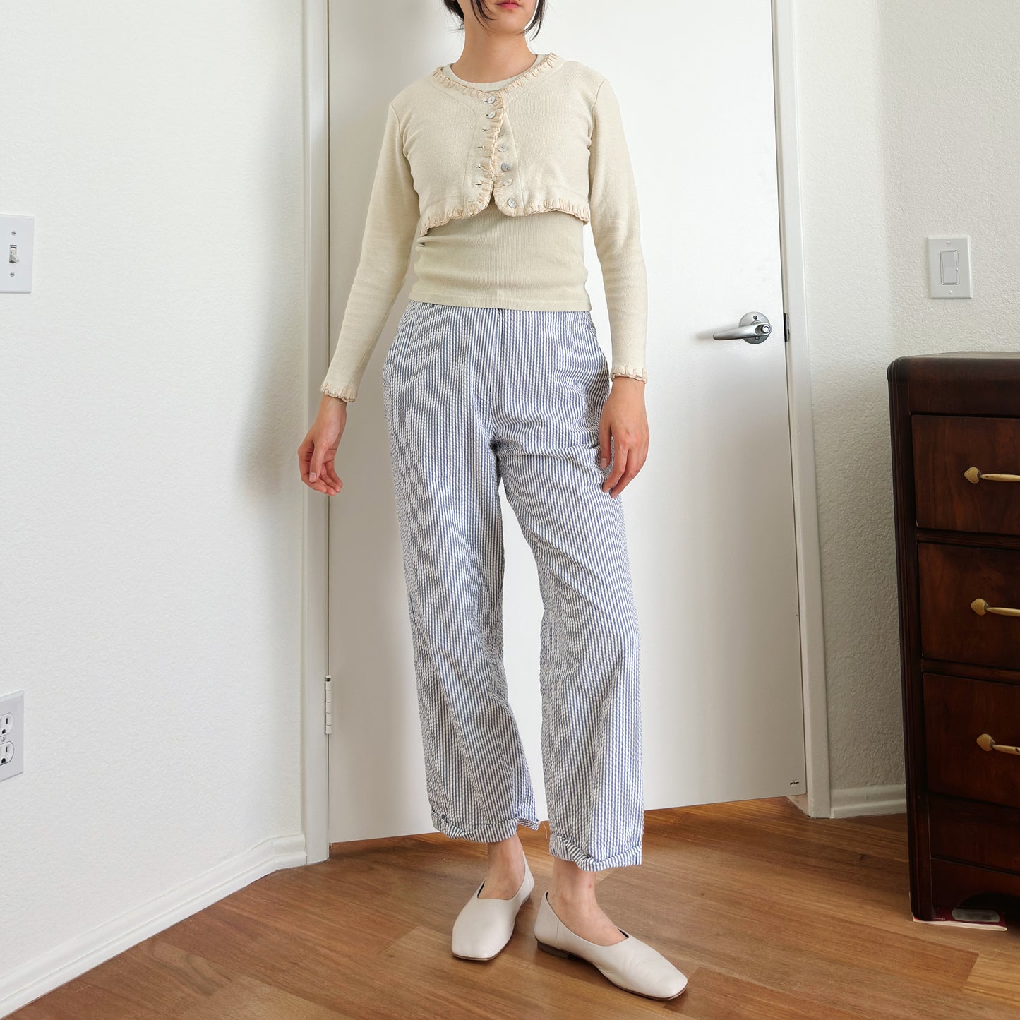 80's Seersucker Railroad Stripe Trousers | M