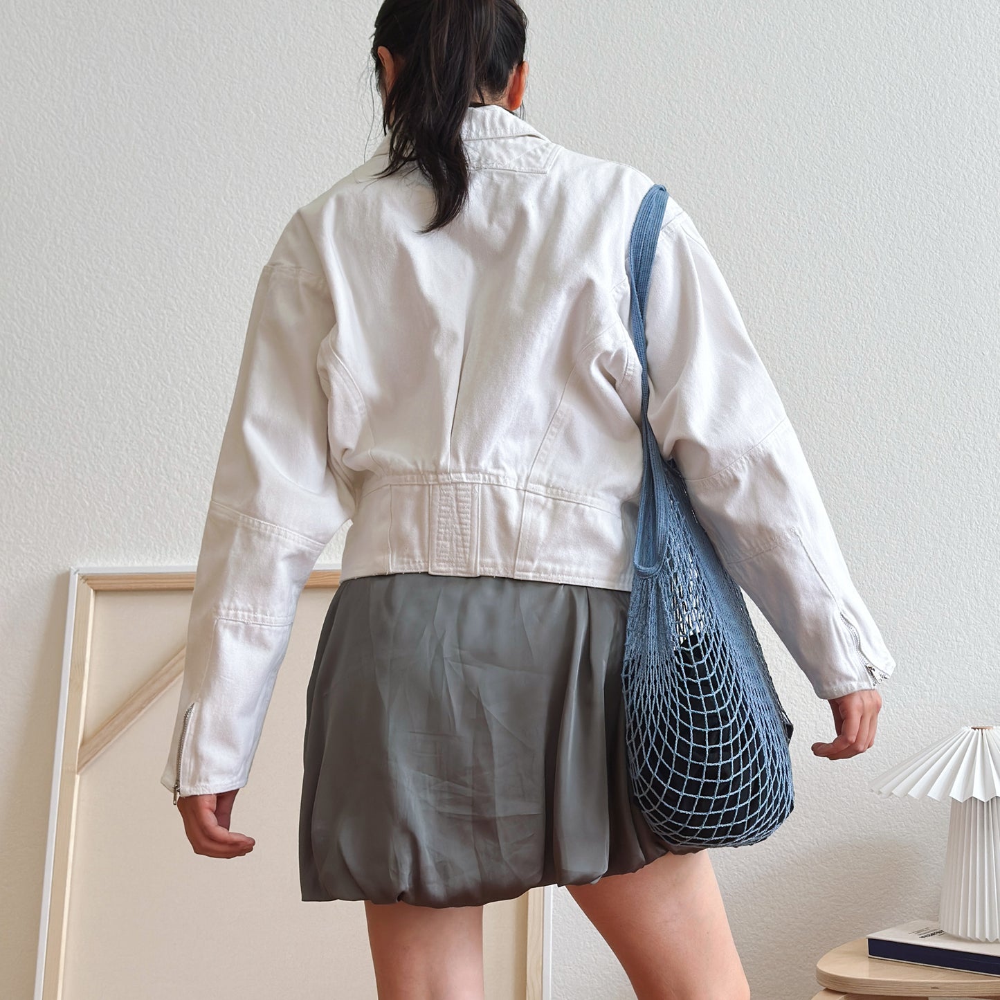 80's White Cropped Denim Jacket | M