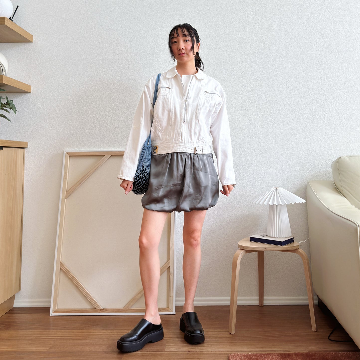 80's White Cropped Denim Jacket | M