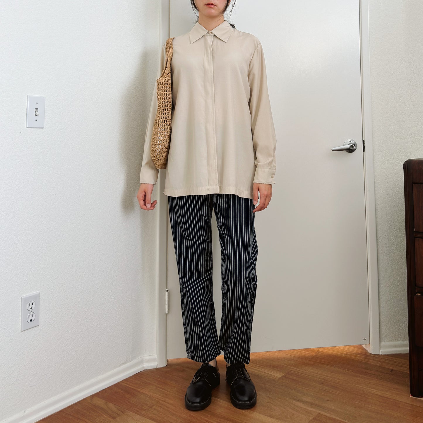 90's Beige Button Down Shirt | M