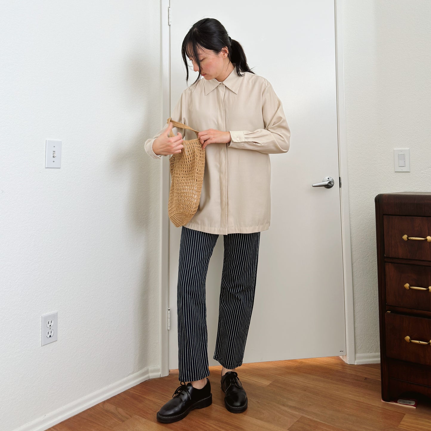 90's Beige Button Down Shirt | M