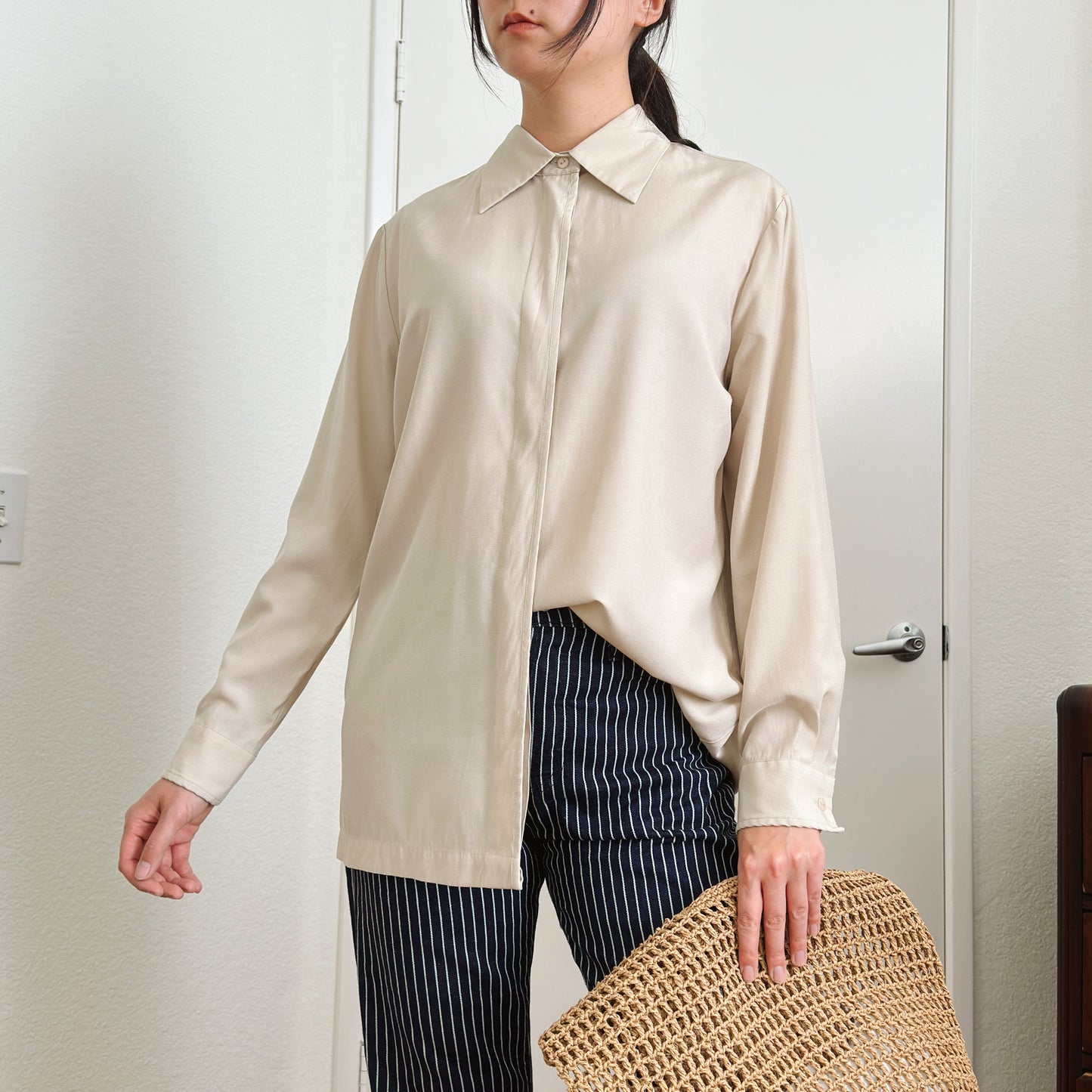 90's Beige Button Down Shirt | M