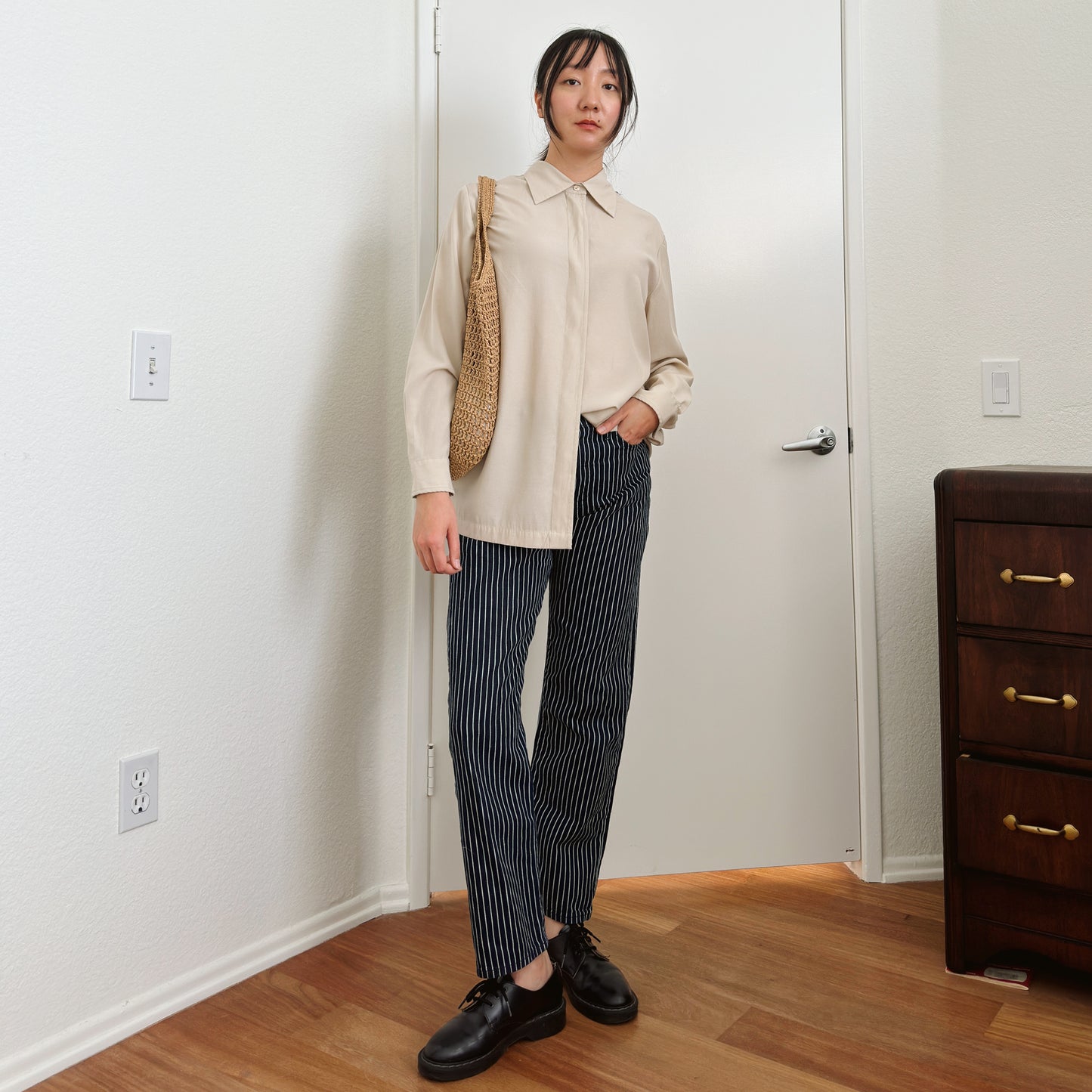 90's Beige Button Down Shirt | M